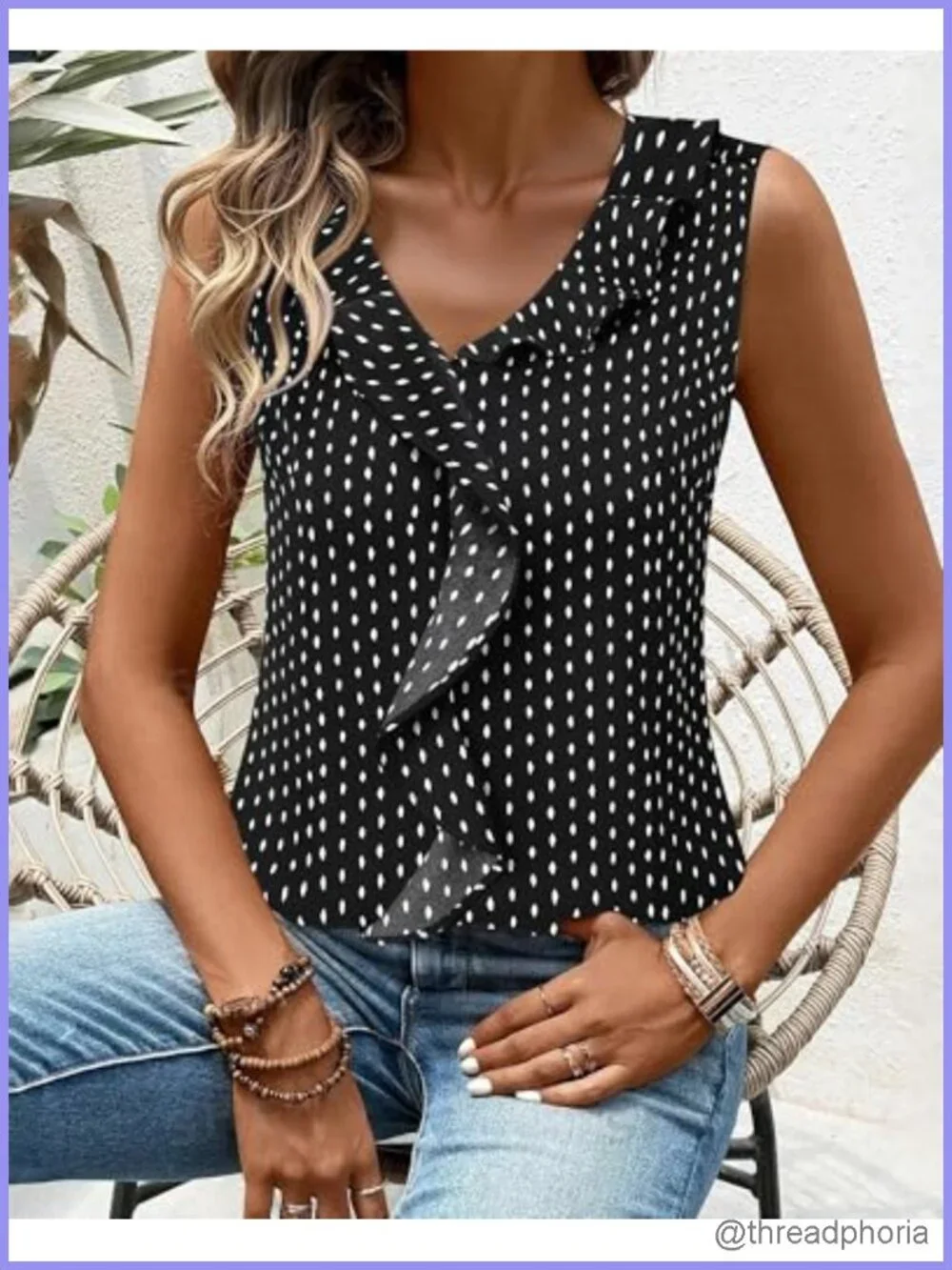 Sleeveless Ruffle V-Neck Tank Top Business Casual Blouse